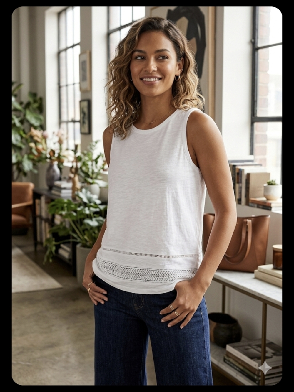 Michael Kors White Crochet-Hem Tank